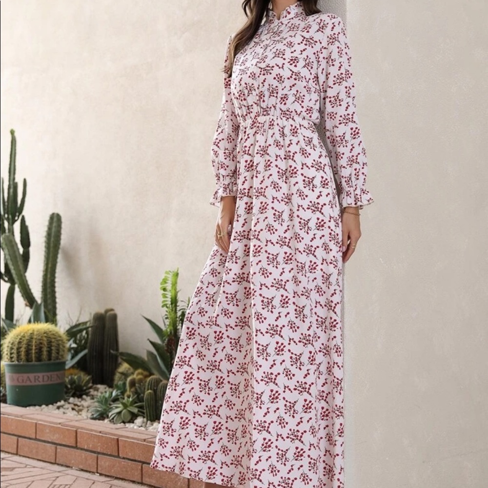 Allover print flounce sleeve shirt dress w/o belt - Picture 2 of 6